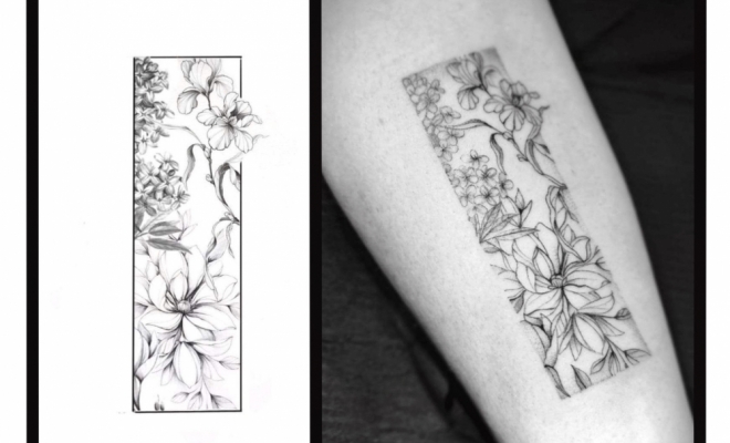 Tatouage compo florale, Frontignan, Fine Line Tattoo