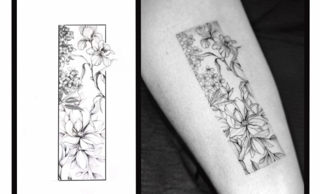 Tattoo floral fait à la fine aiguille avec délicatesse, Frontignan, Fine Line Tattoo