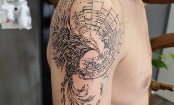 Tattoo de phoenix fine aiguille, Frontignan, Fine Line Tattoo