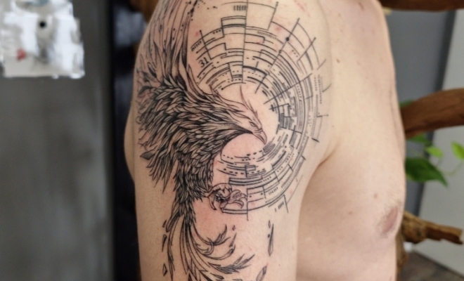 Tatouage phoenix, Frontignan, Fine Line Tattoo